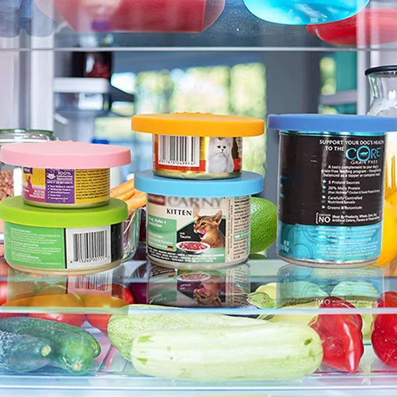 Reusable Pet Food Can Cover and Spoon Portable Dogs Cat Storage Tin Cap Lid Seal Cover Health Pet Supplies Pet Silicone Lids Can