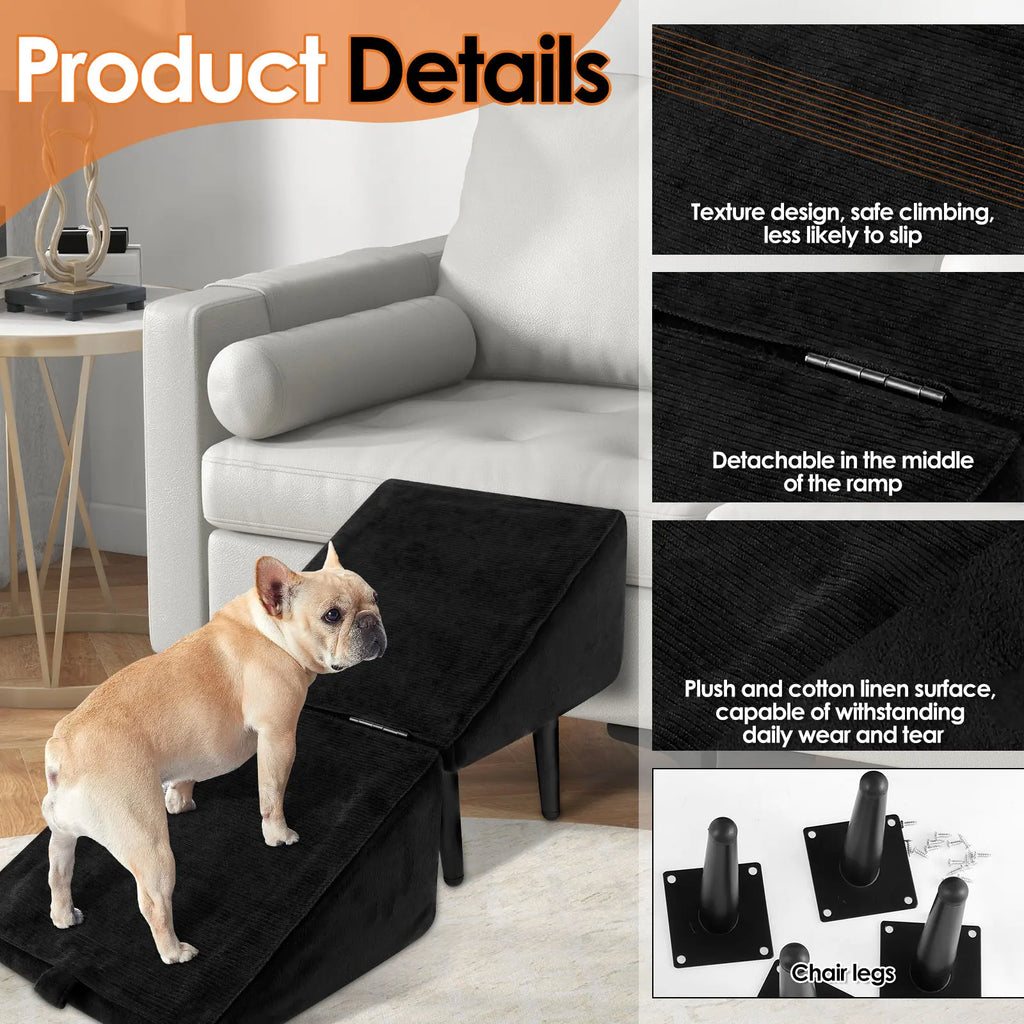 Split Ottoman Dog Ramp Folding Pet Steps Plush Indoor Dog Staircase Safety Ramp 2 In 1 Wooden Footstool Sofa Steps Pet Supplies