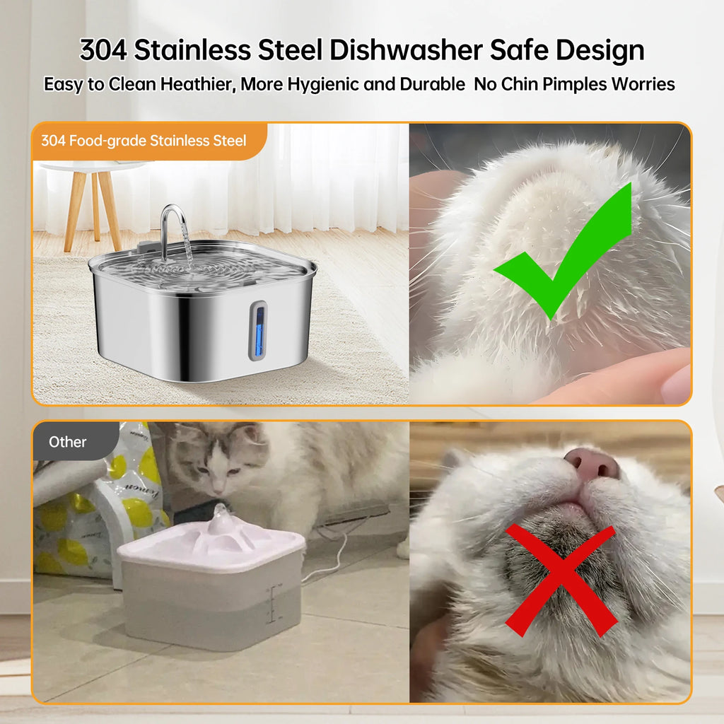 7L high-capacity stainless steel cat dog pet Fountain dispenser with water level window multi-layer filtering silent water pump
