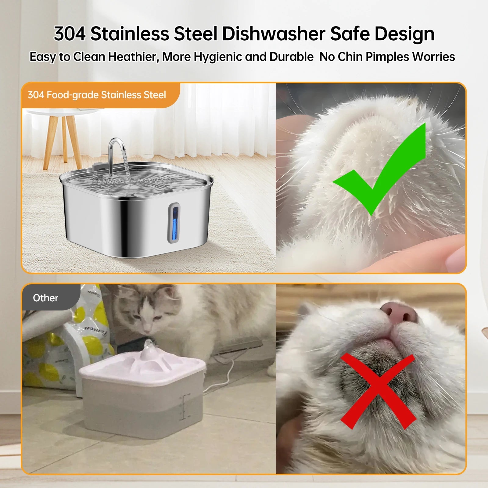 7L high-capacity stainless steel cat dog pet Fountain dispenser with water level window multi-layer filtering silent water pump