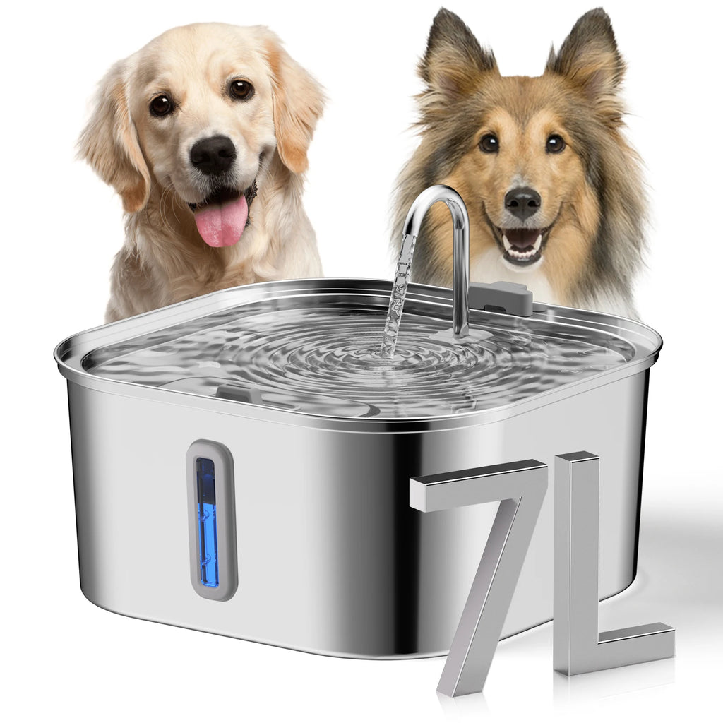 7L high-capacity stainless steel cat dog pet Fountain dispenser with water level window multi-layer filtering silent water pump
