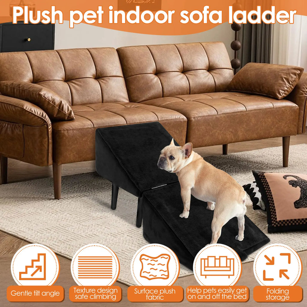 Split Ottoman Dog Ramp Folding Pet Steps Plush Indoor Dog Staircase Safety Ramp 2 In 1 Wooden Footstool Sofa Steps Pet Supplies