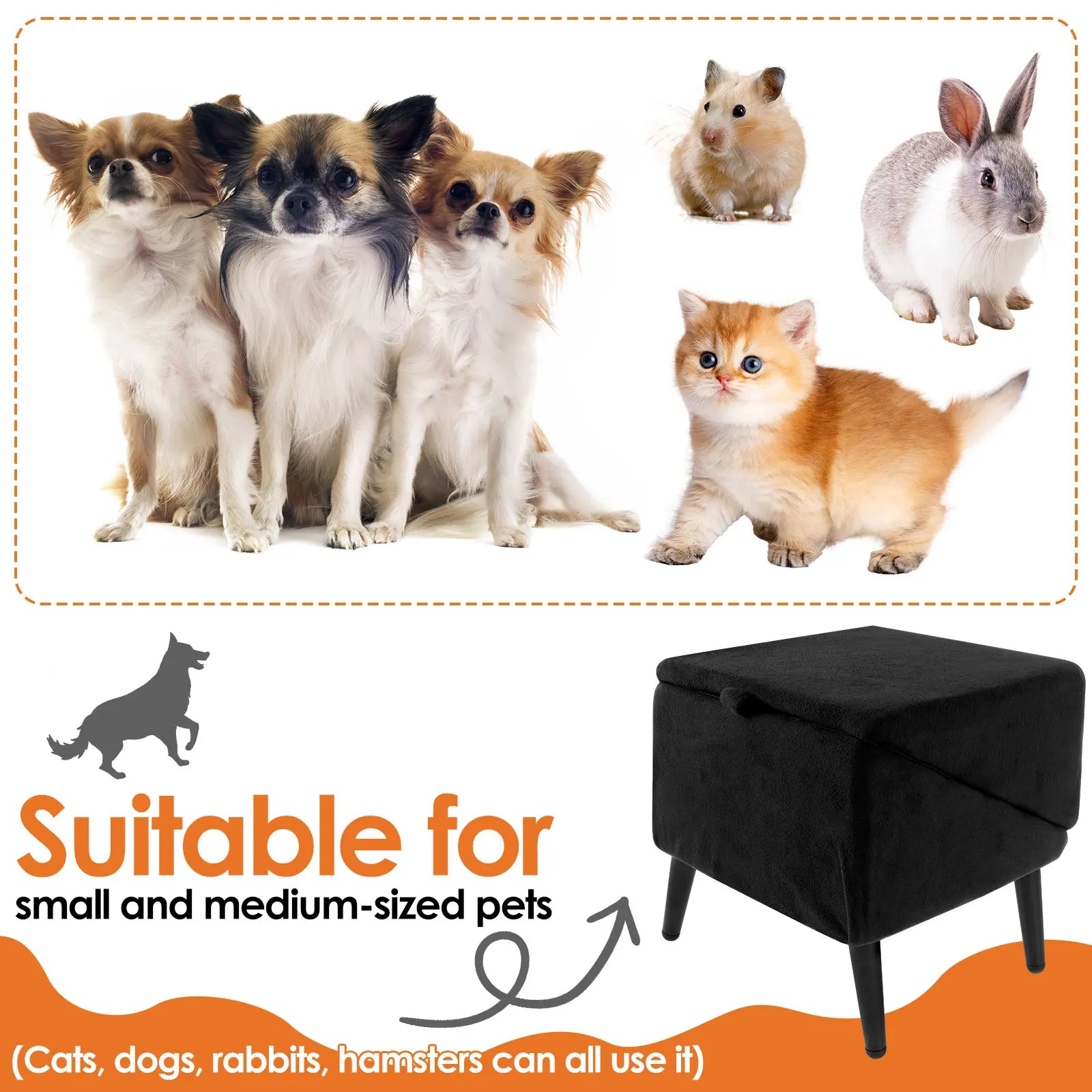 Split Ottoman Dog Ramp Folding Pet Steps Plush Indoor Dog Staircase Safety Ramp 2 In 1 Wooden Footstool Sofa Steps Pet Supplies