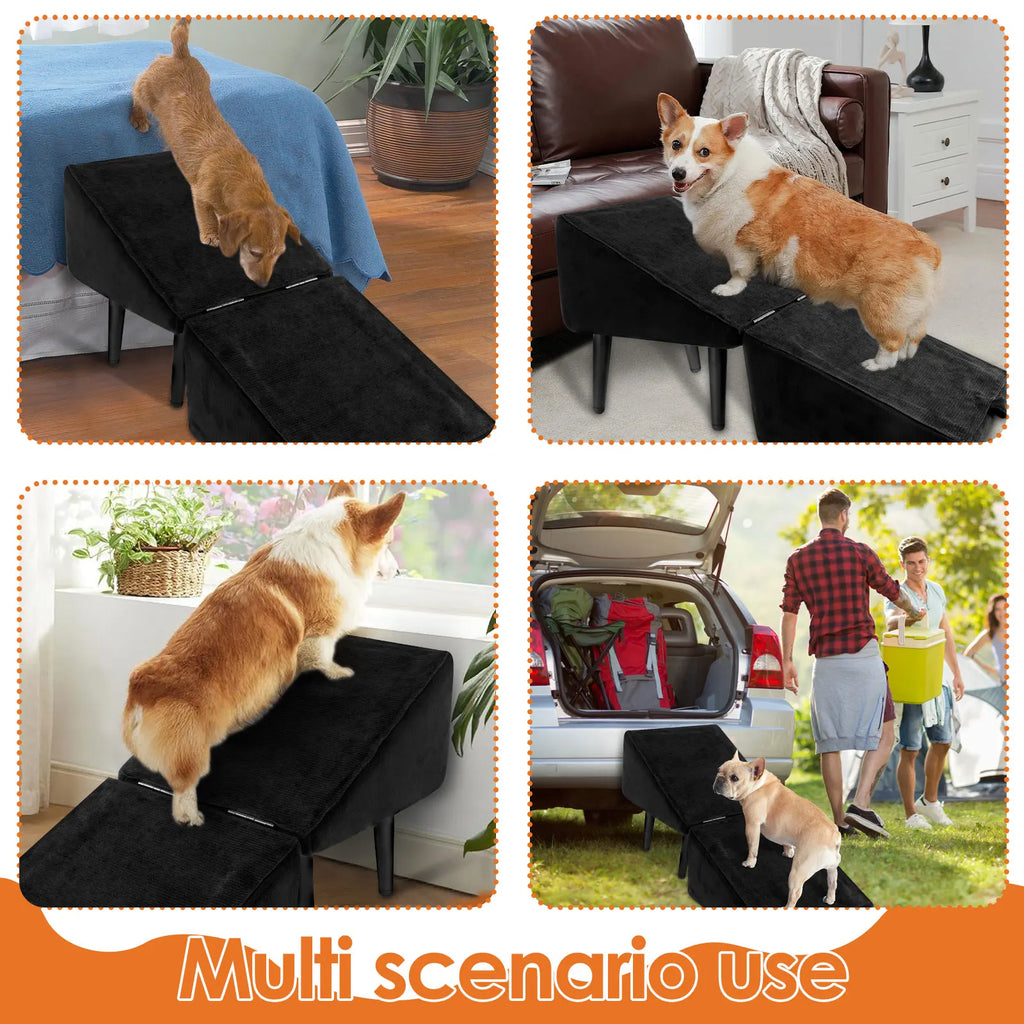 Split Ottoman Dog Ramp Folding Pet Steps Plush Indoor Dog Staircase Safety Ramp 2 In 1 Wooden Footstool Sofa Steps Pet Supplies